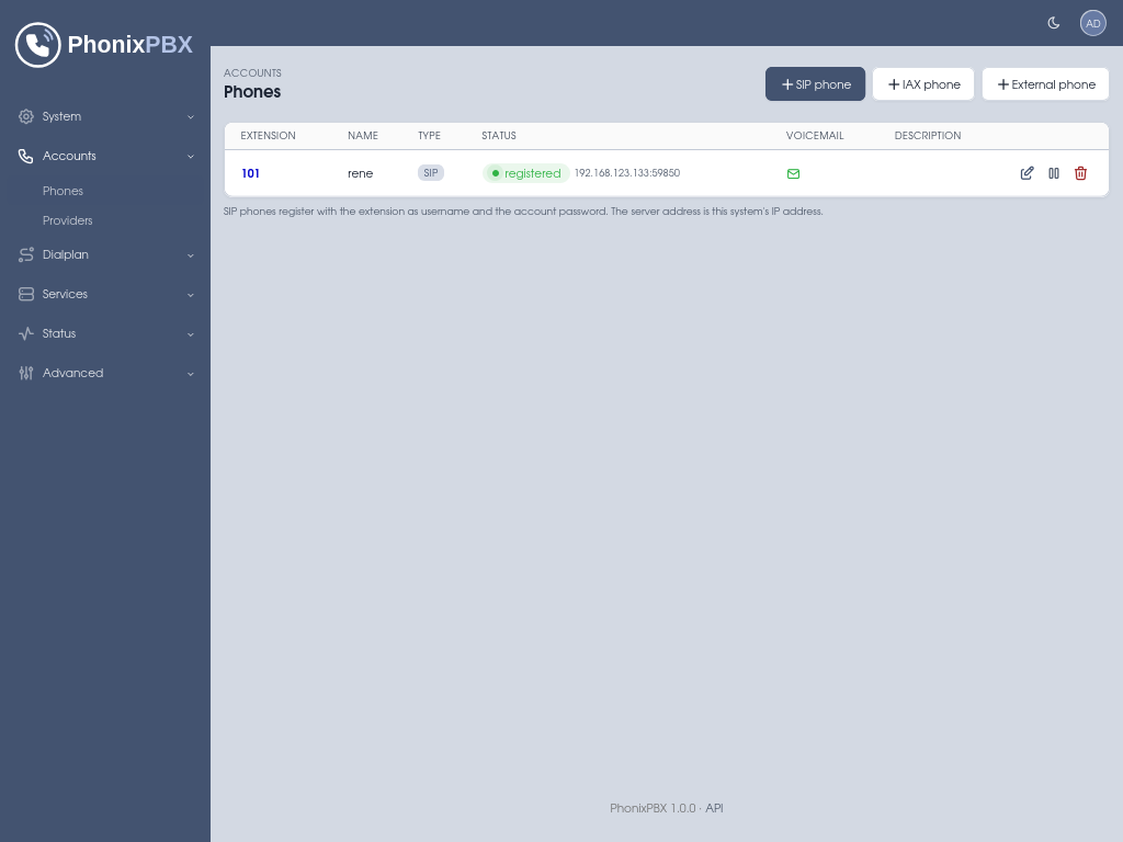PhonixPBX Phones screenshot